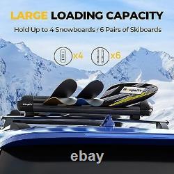 Lockable Ski & Snowboard Racks for Car Roof, Max Loading 6 Pairs of Skis black